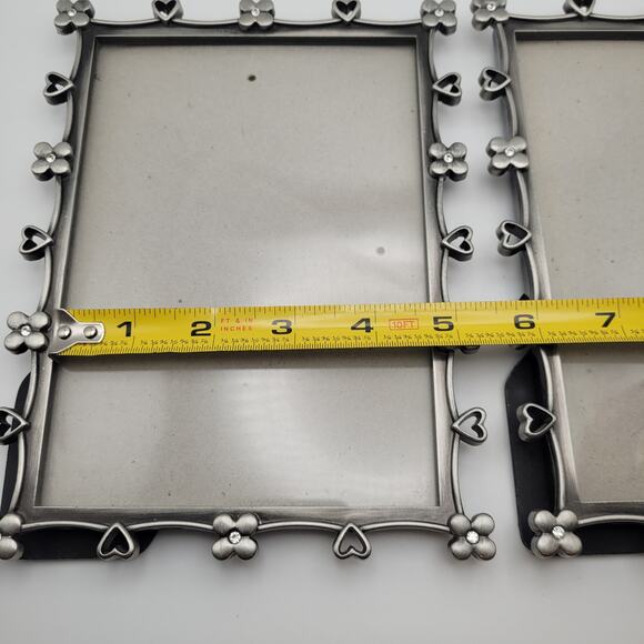 Elsa L. Inc Pewter Hearts & Flowers w/Rhinestones Picture Frames 5x7 Vintage 99' - Picture 9 of 9